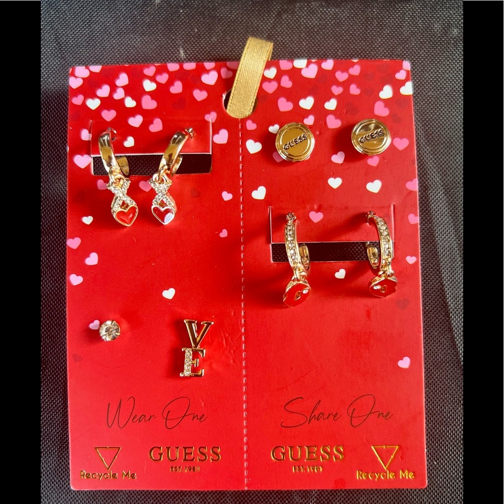 GUESS Red Gold-Tone 4-Pc. Love Crystal Earring Set